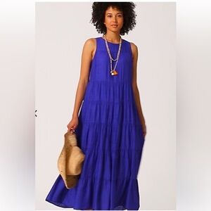 J JILL PURPLE BLUE TIERED MAXI DRESS SIZE SMALL